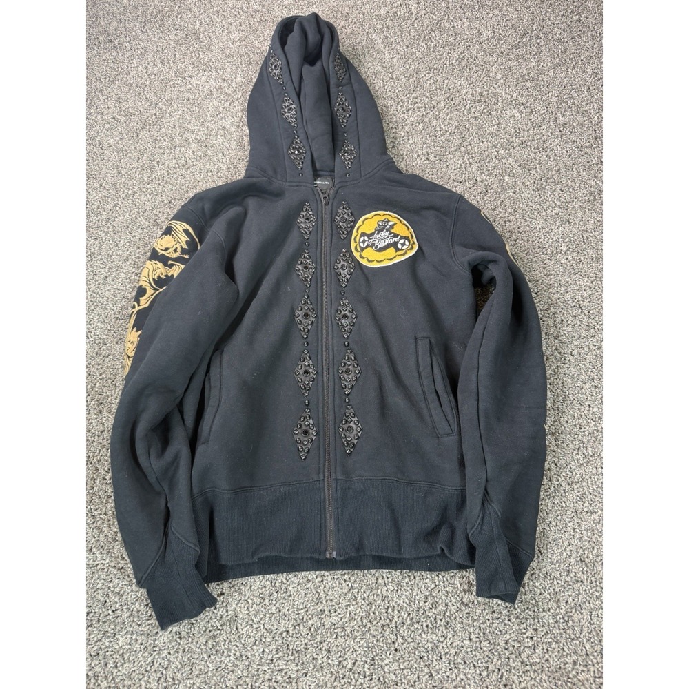Cult Of Individuality X Lucky Bastard Full Zip Hoodie Size Medium Black